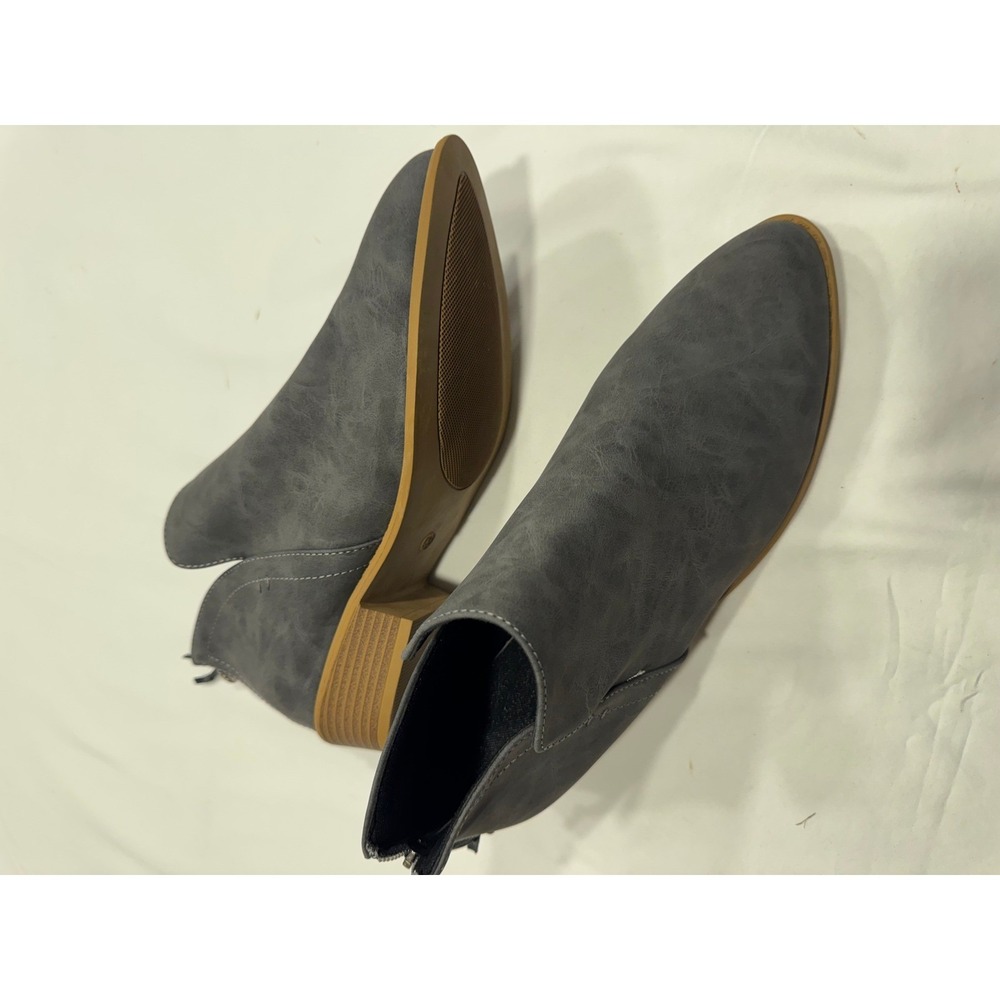 Grey Faux Leather Pointed Toe Ankle Boots‎ Side Cutout Back Zip Block Heel 43